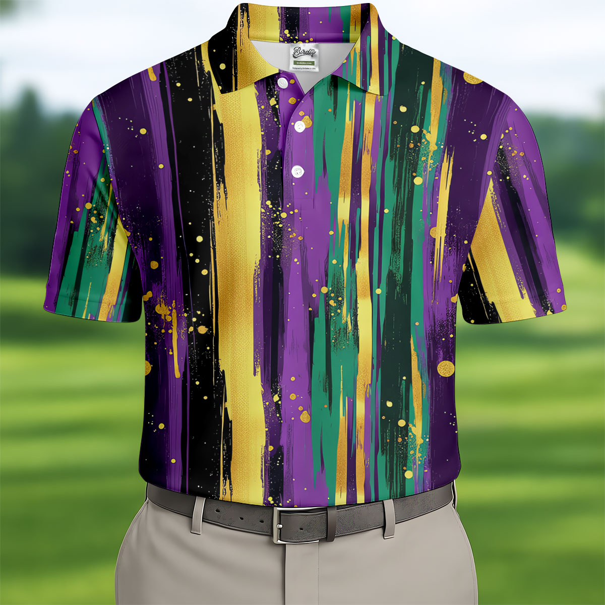 Green Purple Gold Splatter Effect Mardi Gras Golf Shirt, Polo ShirtFor Men, Golf Shirts For Men