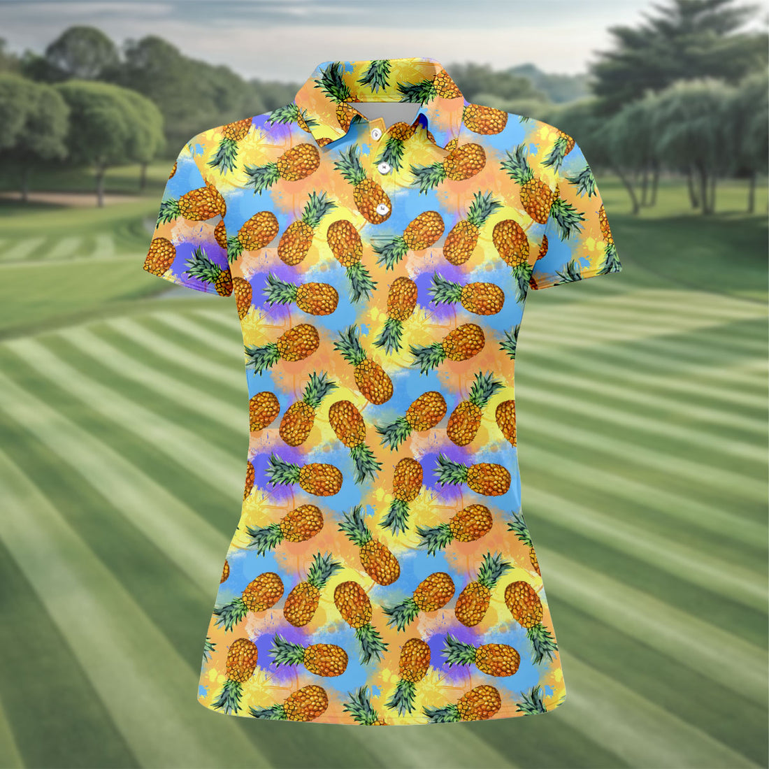 Colorful Pineapple Tropical Pattern Golf Shirt, Women's Golf Shirt, Golf Polo For Women, Ladies Golf Shirt