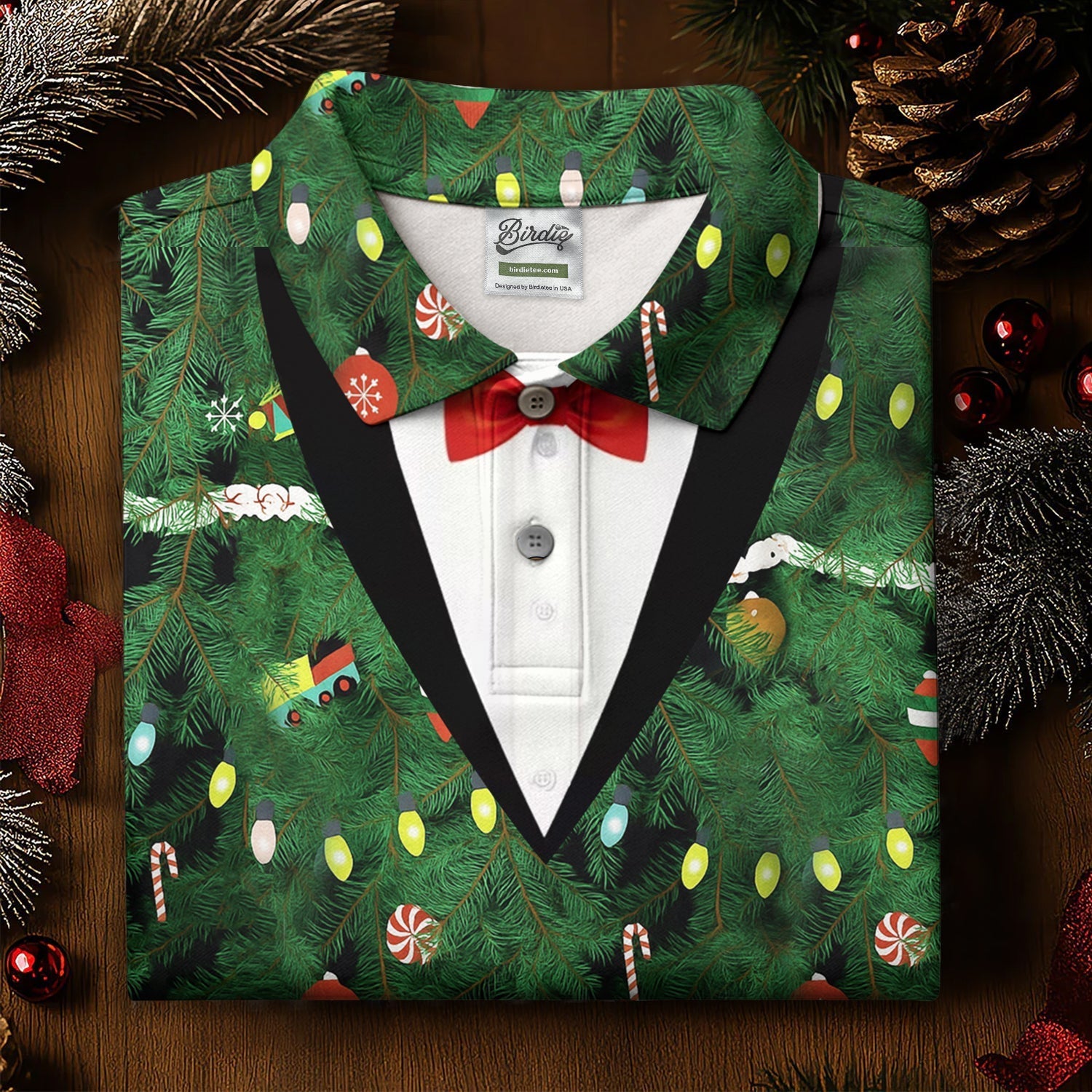 Christmas Tree Needles Green Festive Men's Golf Polo Shirt Christmas Golf Shirt, Golf Gift For Men