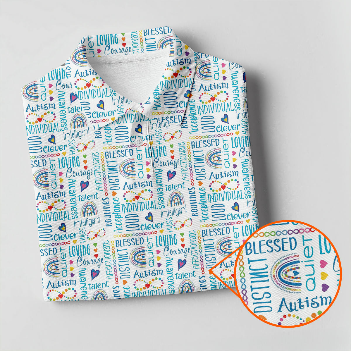 Autism Awareness Rainbow Heart Infinity Symbol Blue And White Men's Golf Shirt, Polo ShirtFor Men