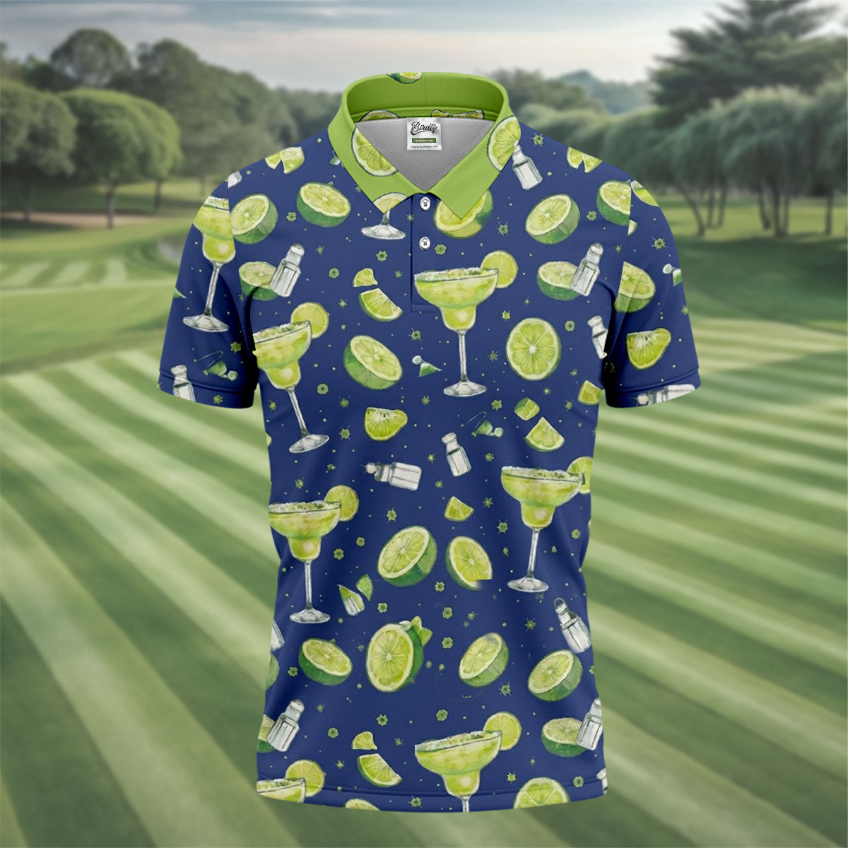 Margarita Cocktail Golf Shirt, Tropical Lime Drink Pattern, Golf Shirt For Men