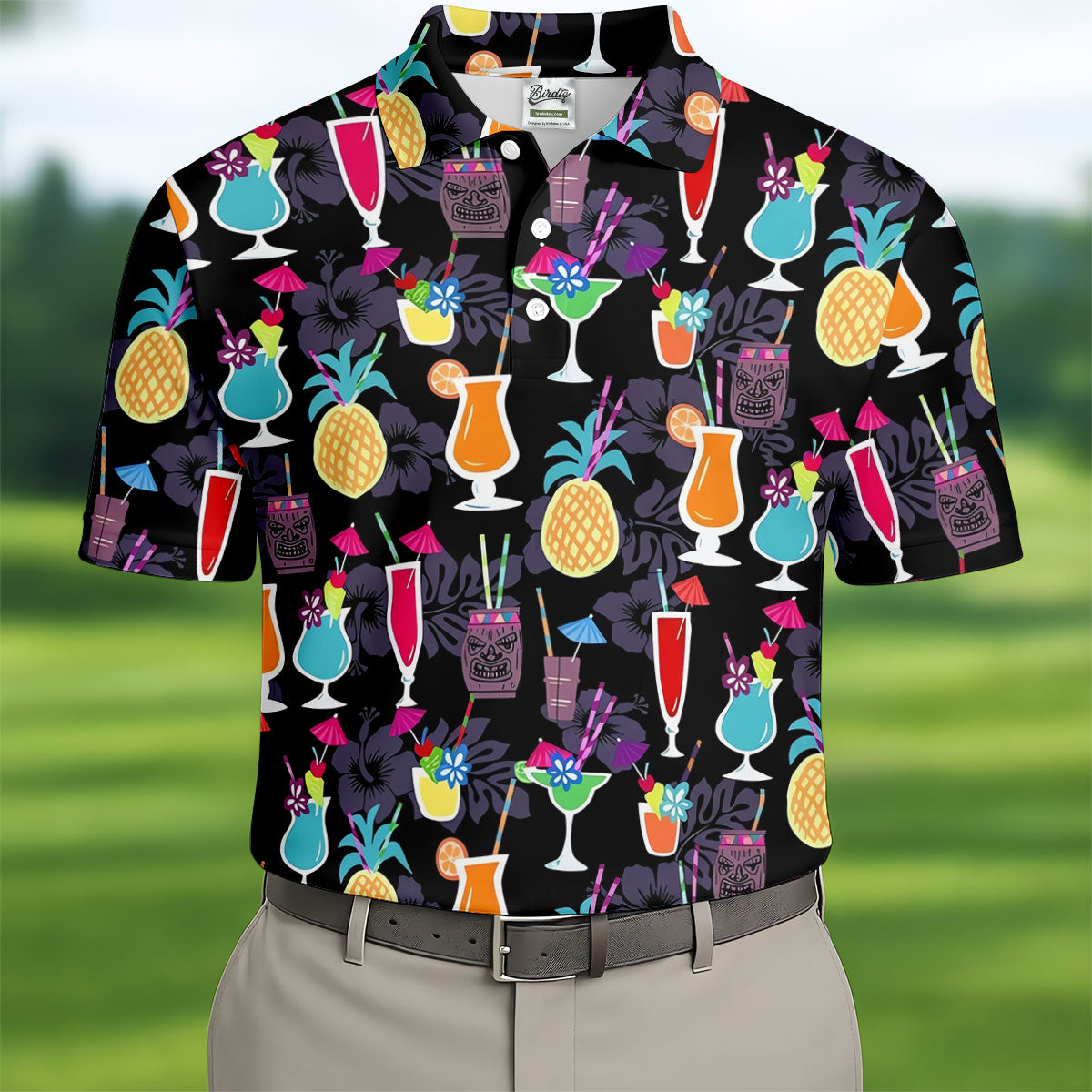 Tropical Drinks Dark Floral Cinco De Mayo Celebration Fiesta Themed Golf Tops For Men, Golf Shirts For Men
