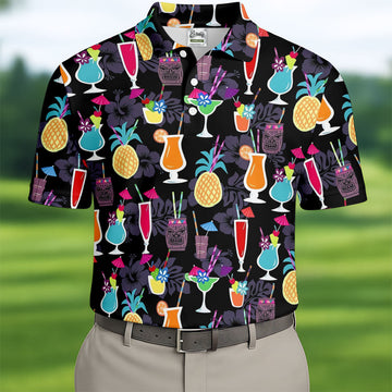 Tropical Drinks Dark Floral Cinco De Mayo Celebration Fiesta Themed Golf Tops For Men, Golf Shirts For Men