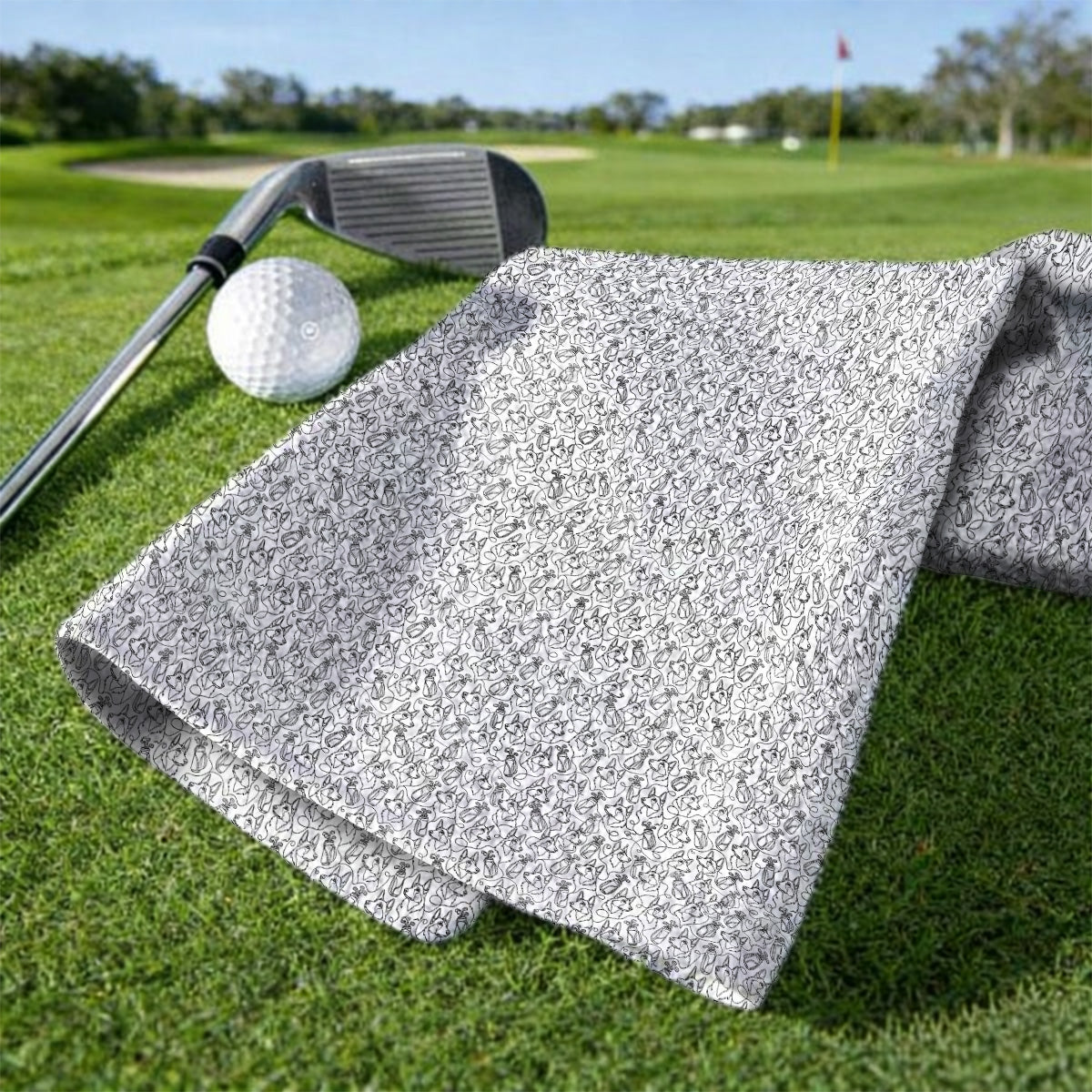 German Shepherd Line Art Golf Towels, Crazy German Pattern Golf Towel, Golf Gift For Golfers