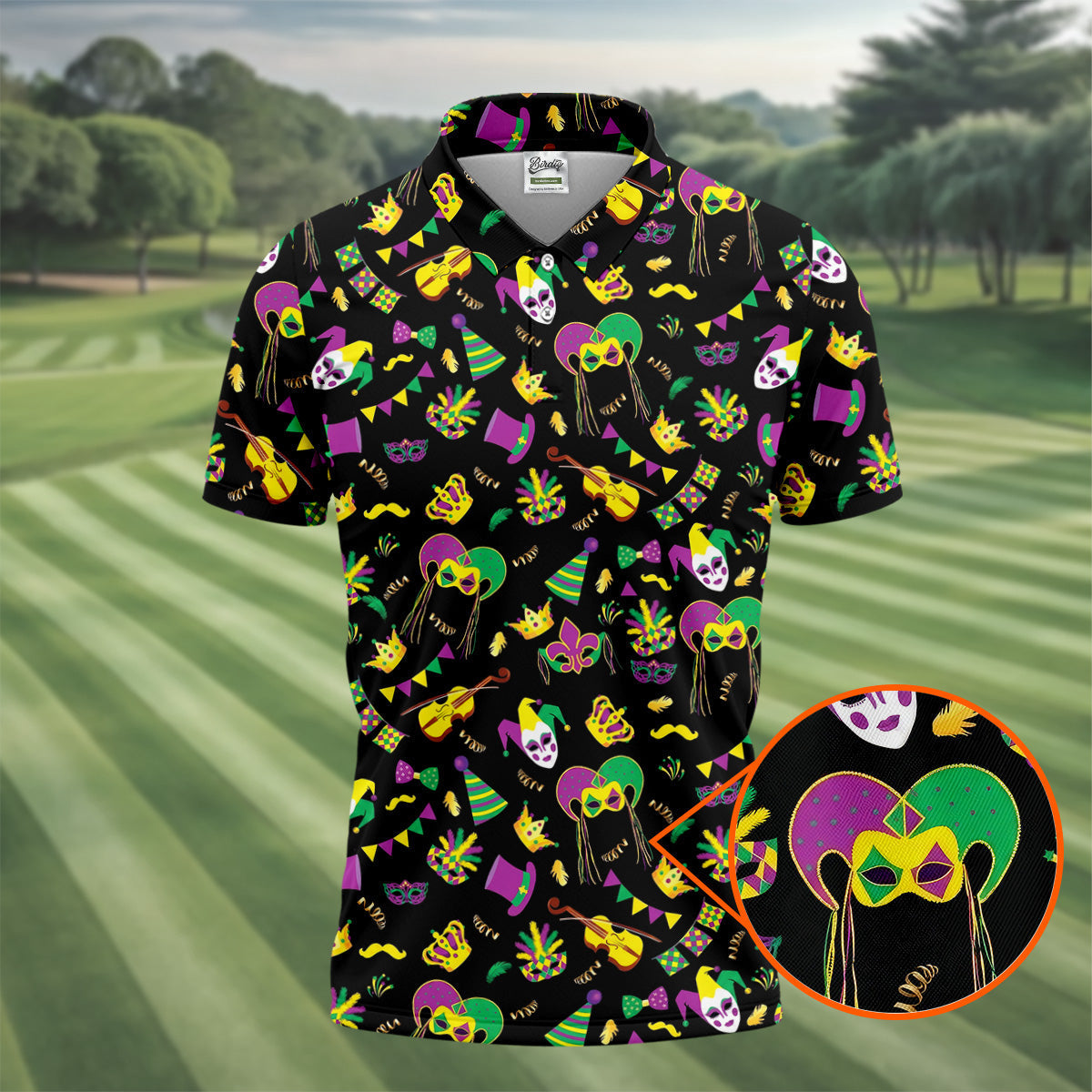 Festive Mask Purple Green Gold Mardi Gras Golf Shirt, Polo ShirtFor Men, Golf Shirts For Men