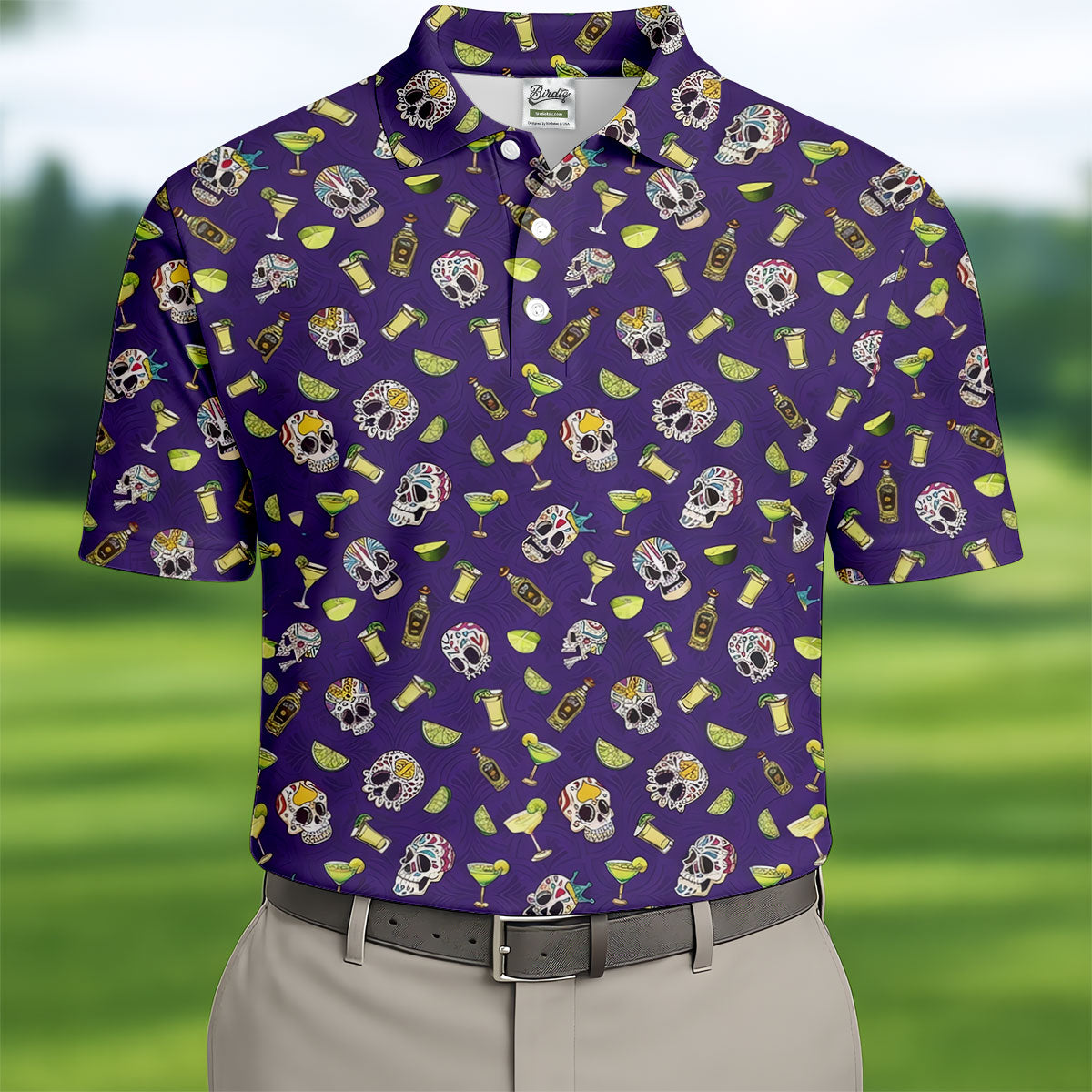 Decorated Sugar Skulls Cinco De Mayo Celebration Fiesta Themed The Purple Haze Golf Shirts For Men