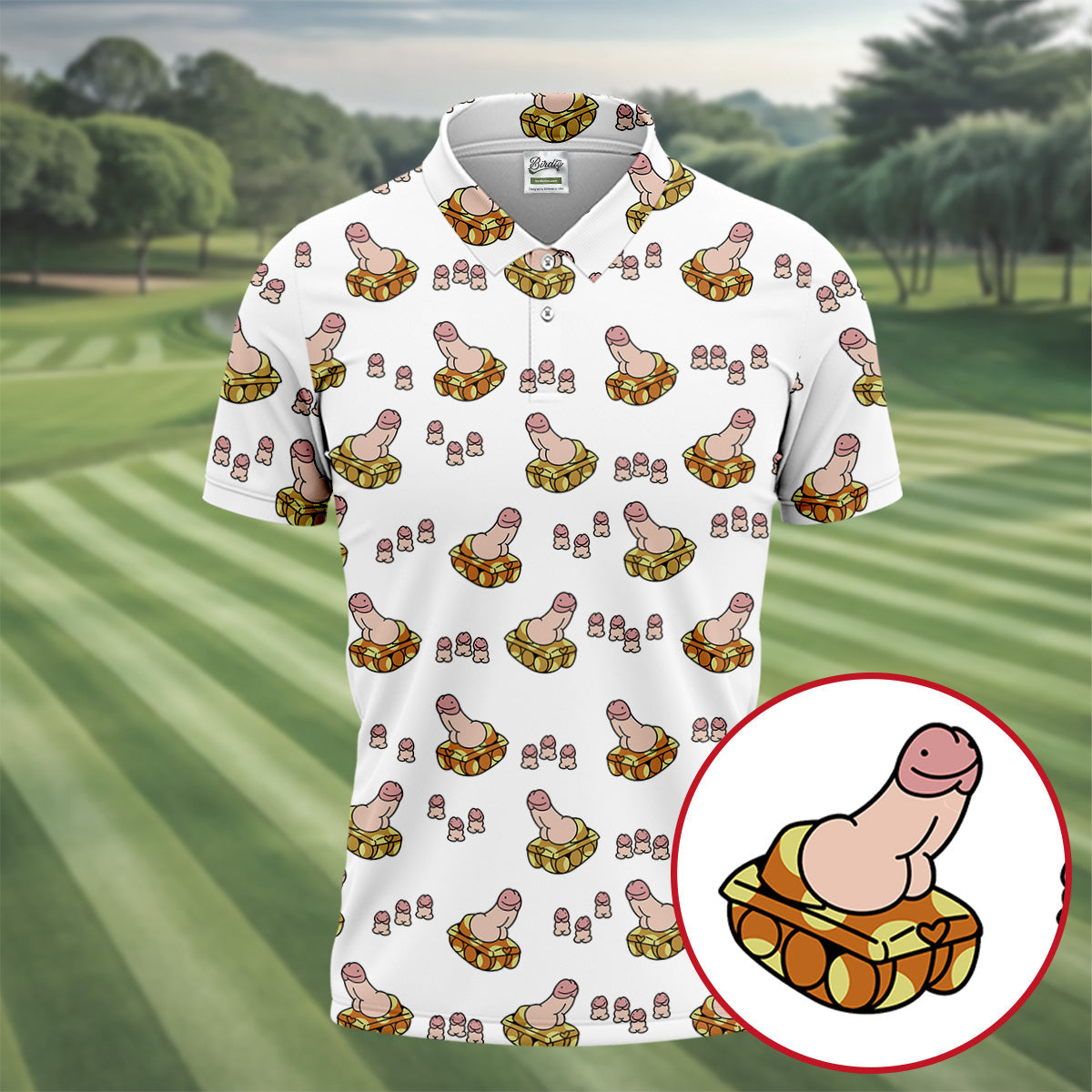 White Funny Adult Novelty Tank Pattern Golf Shirt, Golf Shirts For Men, Printed Golf Shirts