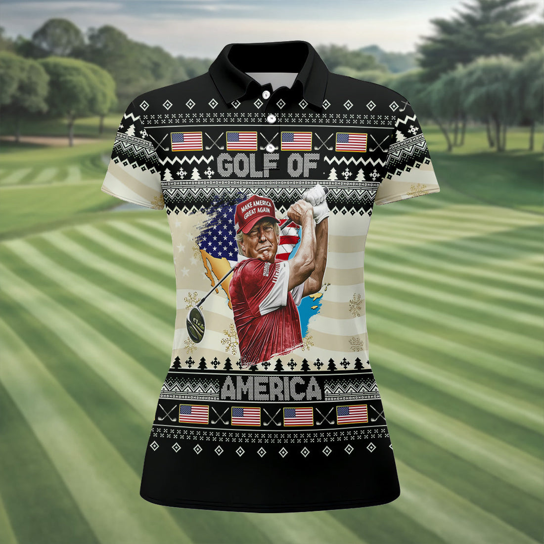 Trump Golf Of America Christmas Golf Shirt Women's Golf Shirts, Unique Gift For Golfer, Ladies Golf Polos