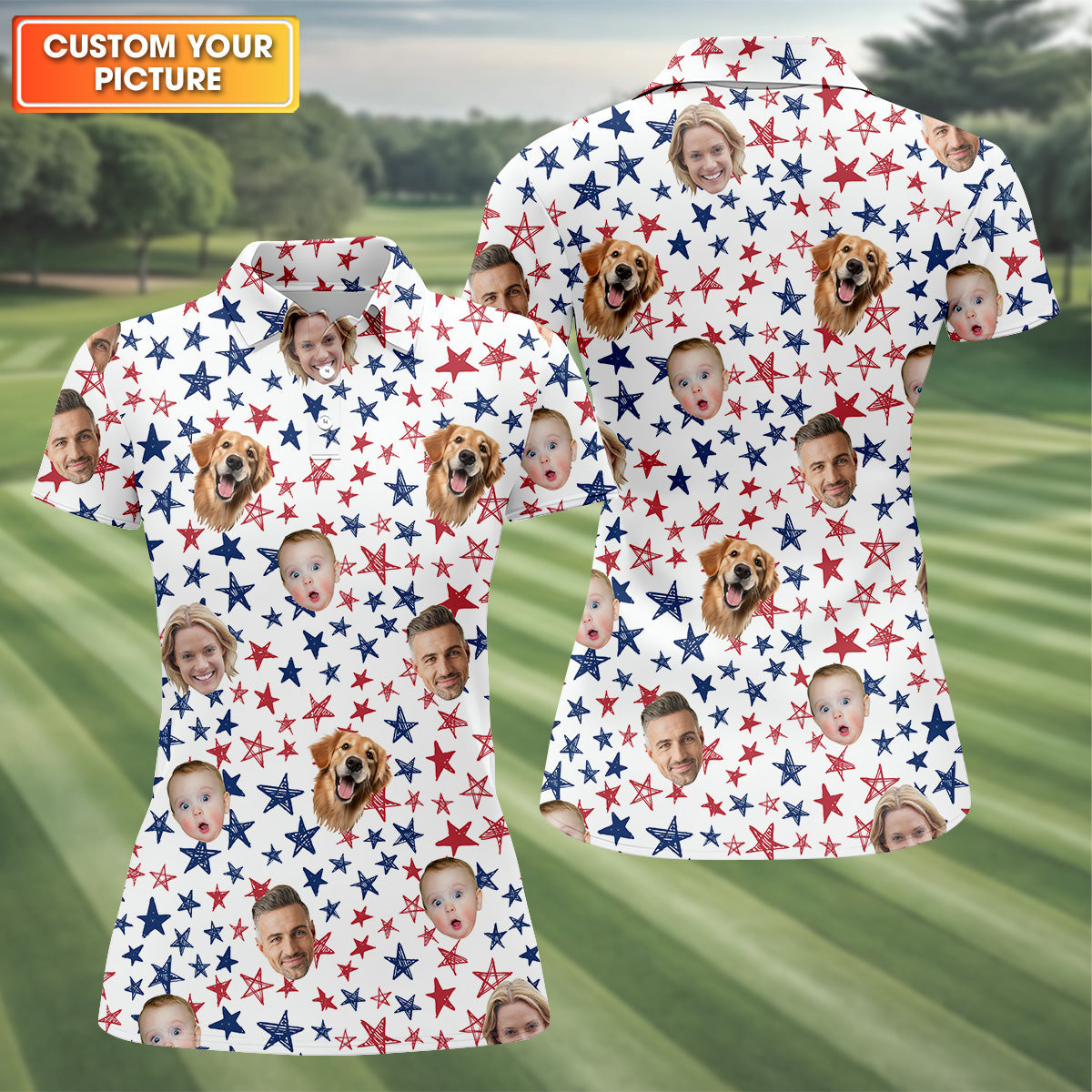 Family Portrait Golf Shirt, Custom Face Shirt, Personalized Dog Shirts, Patriotic Golf Polos, Long Sleeve Golf Shirts, Golf Tops For Women