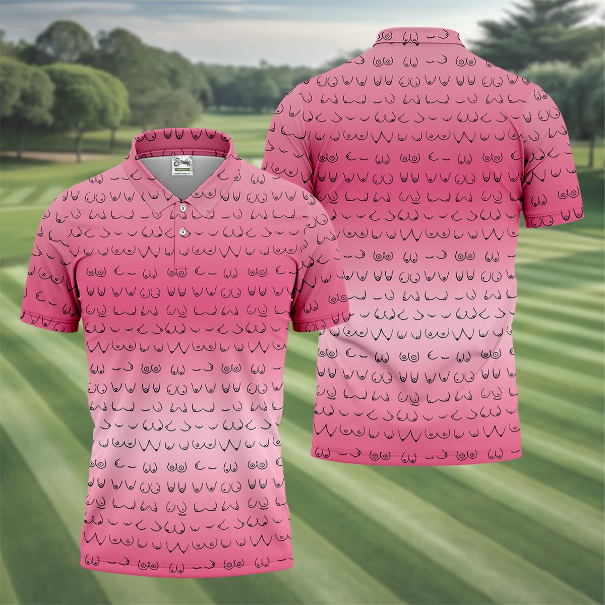 Pink Ombre Mens Funny Golf Shirts , Fun Golf Shirts For Men, Men Golf Polo Shirt Cool Golf Gifts