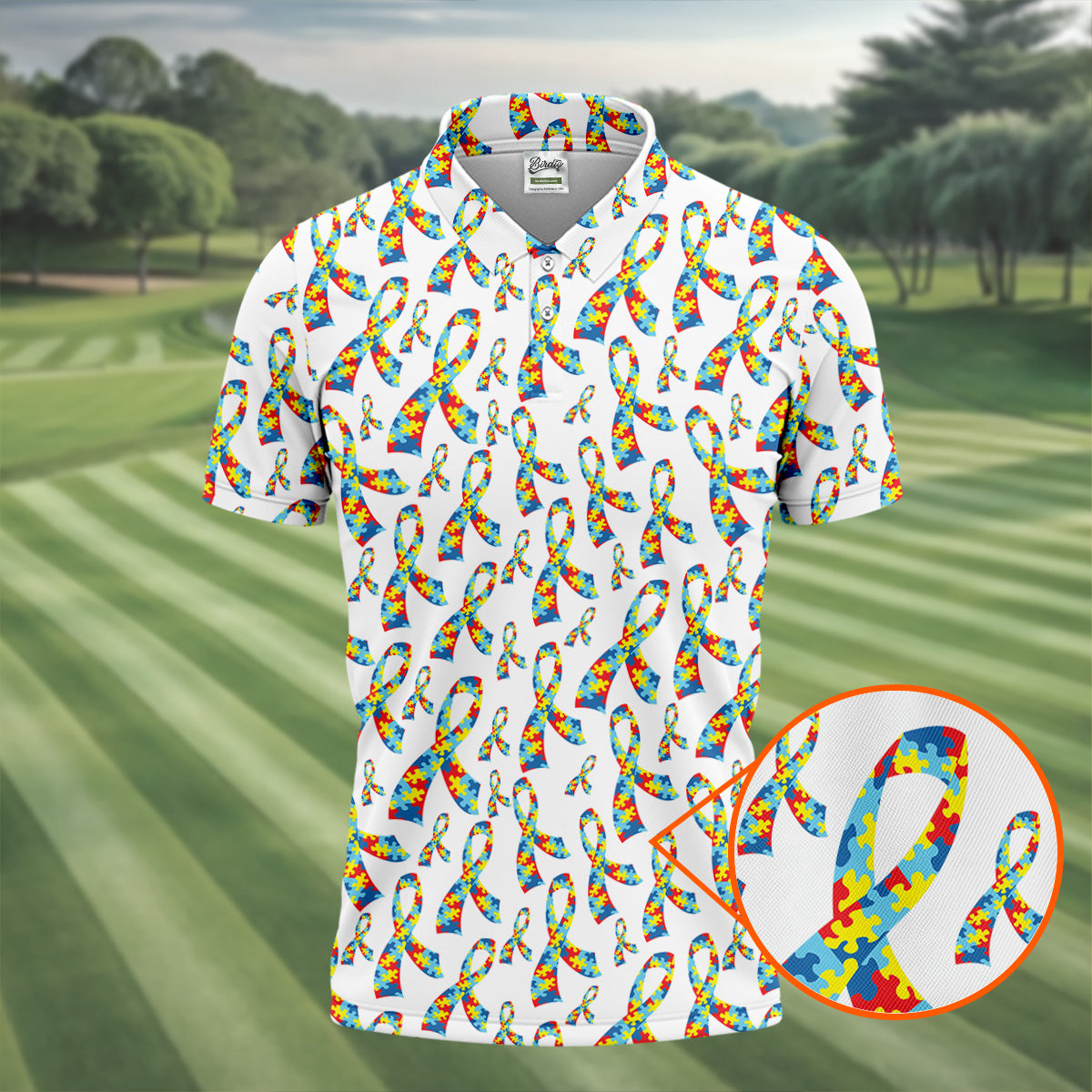 Autism Awareness Ribbon Golf Tops For Men, Autism Ribbon Polo ShirtFor Men, Golf Shirts For Men