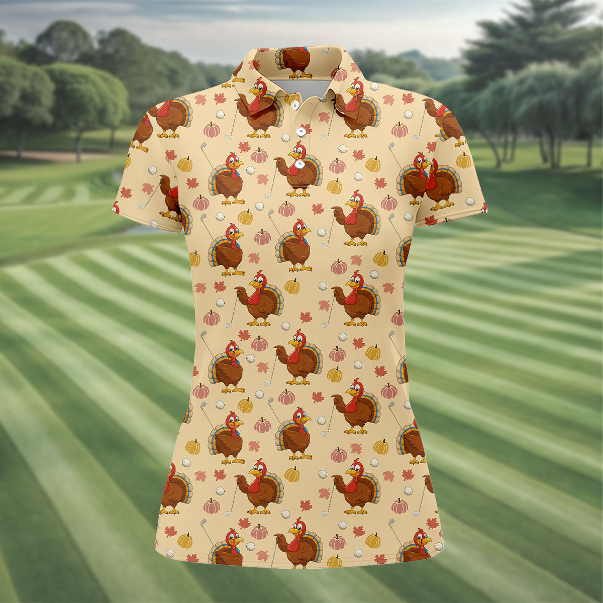 Funny Turkey Golf Pose Women's Golf Tops, Fun Women's Golf Shirts, Thanksgiving Golf Gift For Ladies
