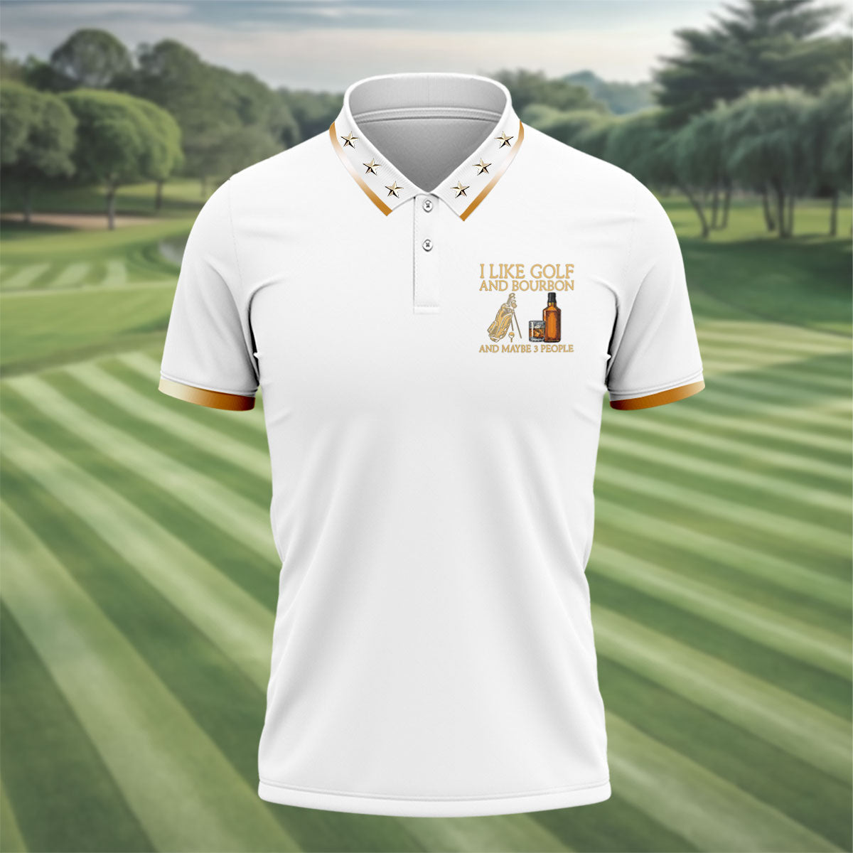 I Like Golf And Bourbon White Golf Shirt, Golf And Whiskey Golf Shirts For Men, Men's Funny Golf Shirts