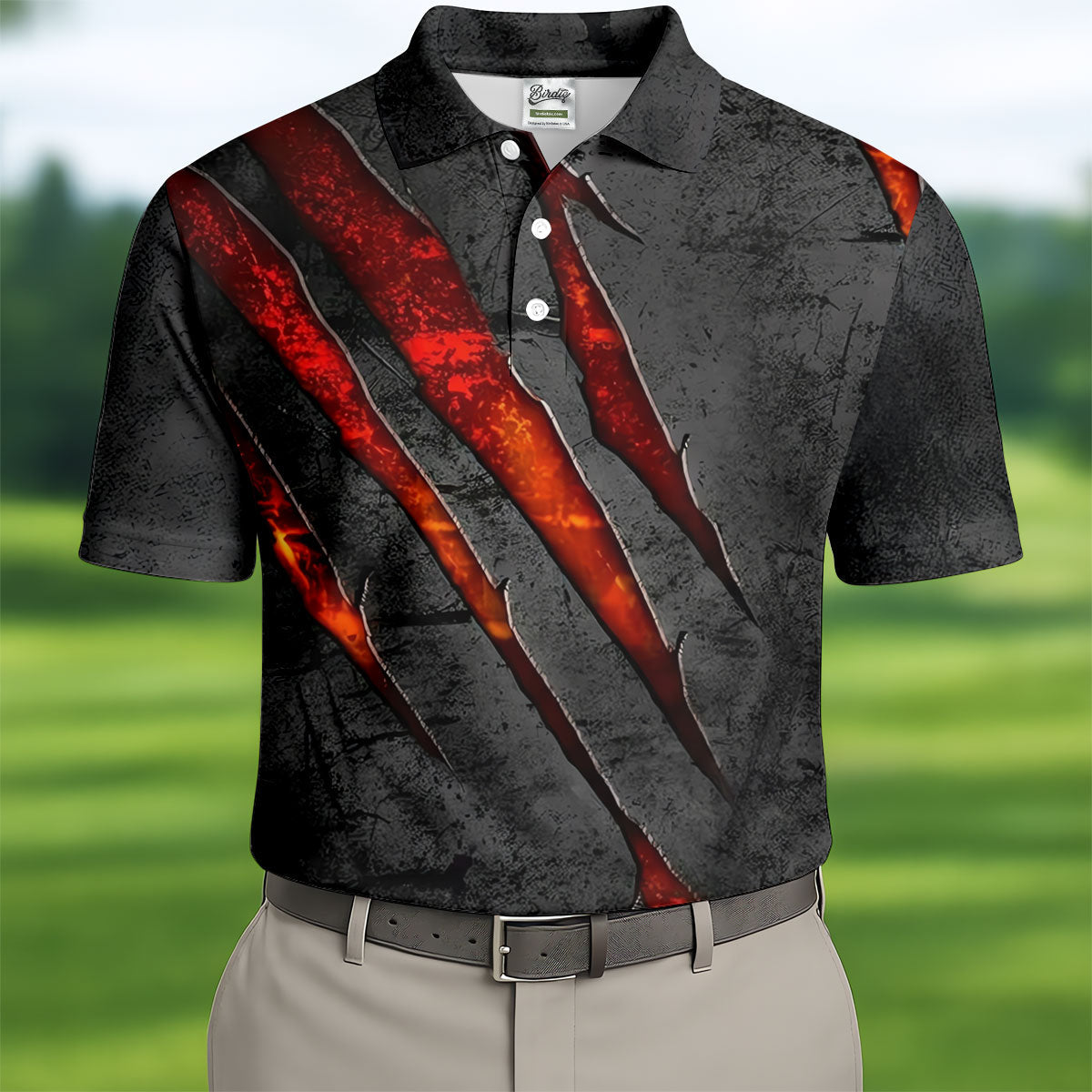 Red Claw Marks Hawaiian Golf Shirt, Scratch Print Men's Golf Shirt, Polo Shirts For Men