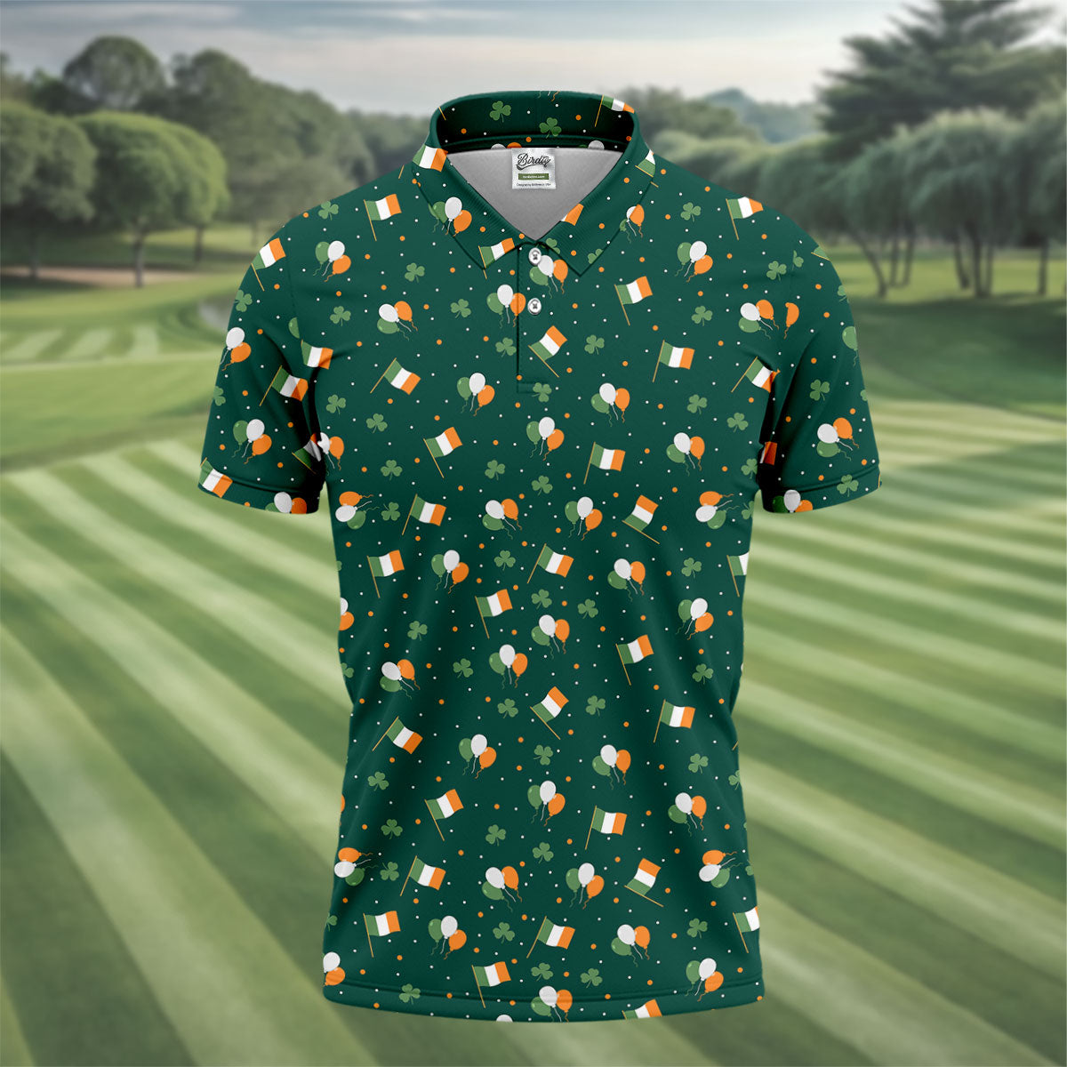 Blue White Orange Confetti Balloons Irish Flag St Patrick's Day Golf Shirt, Golf Gift For Men, Golf Shirts For Men