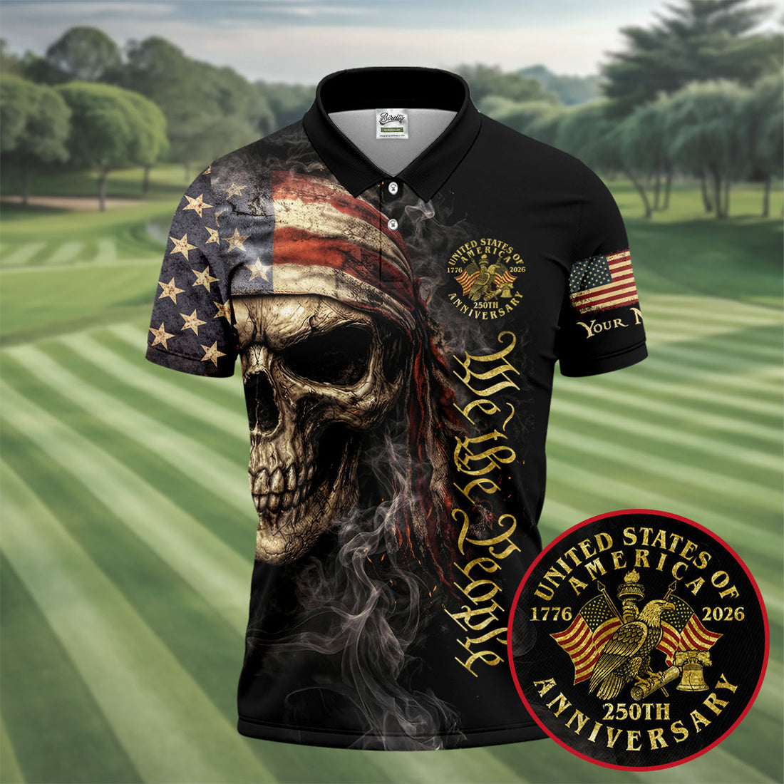 USA 250th Anniversary We The People Patriotic Skull Golf Shirt, 4th Of July Golf Shirts For Men