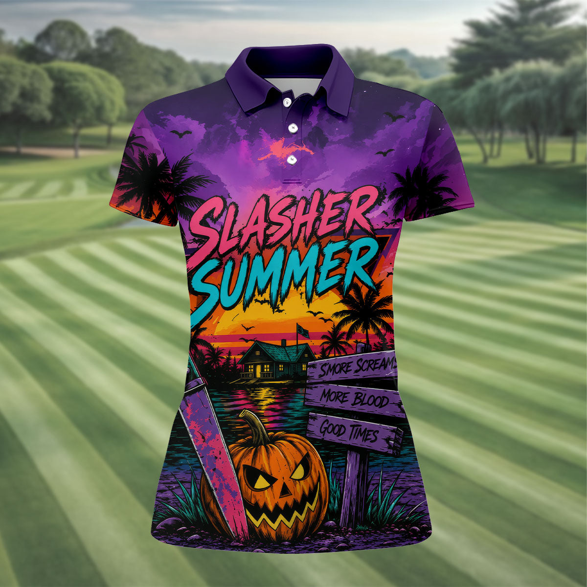 Slasher Summer Halloween Golf Shirt, Golf Shirts For Women, Printed Golf Shirt