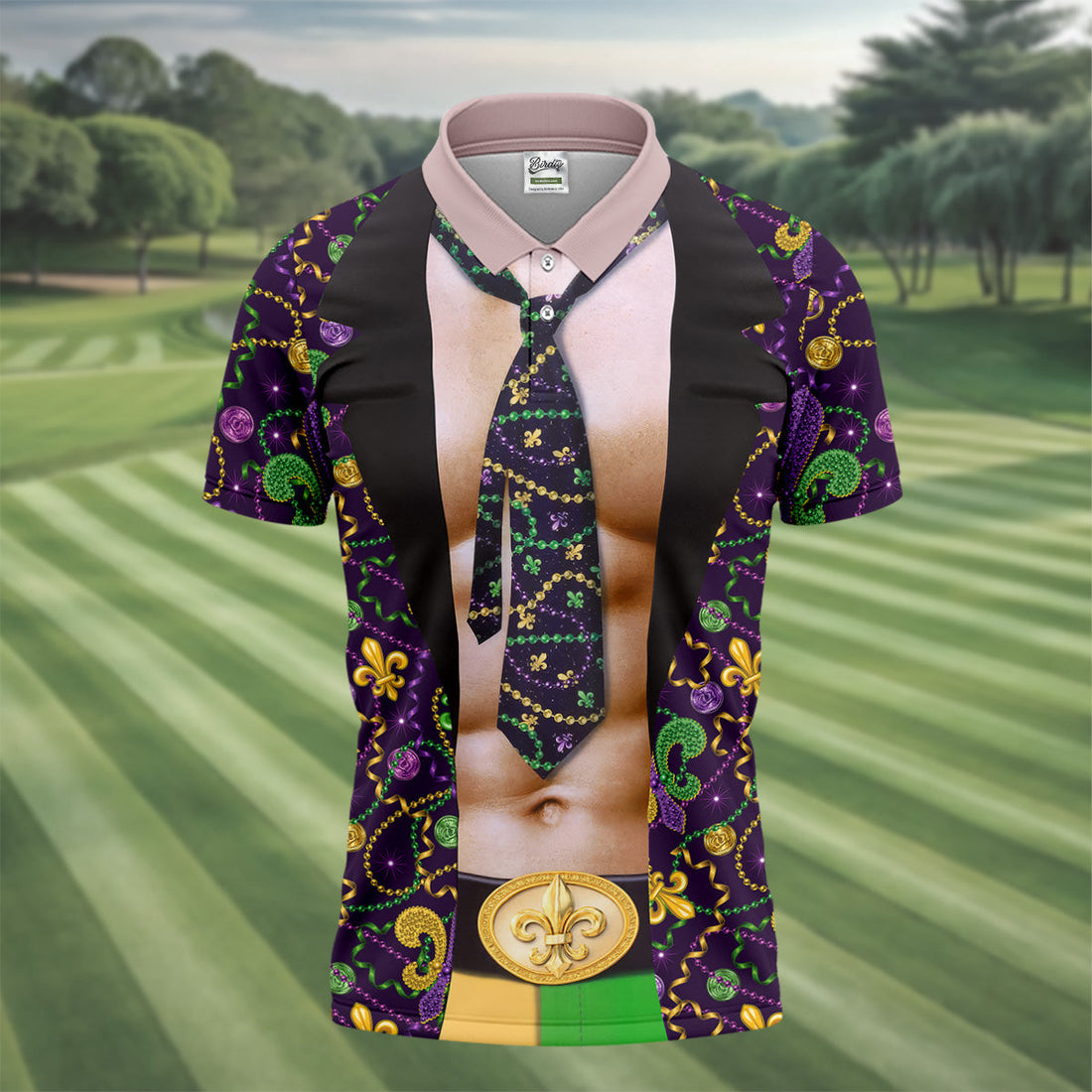 Mardi Gras Purple Green Gold Fleur De Lis Funny Costume Golf Shirts For Men, Men's Funny Golf Shirts