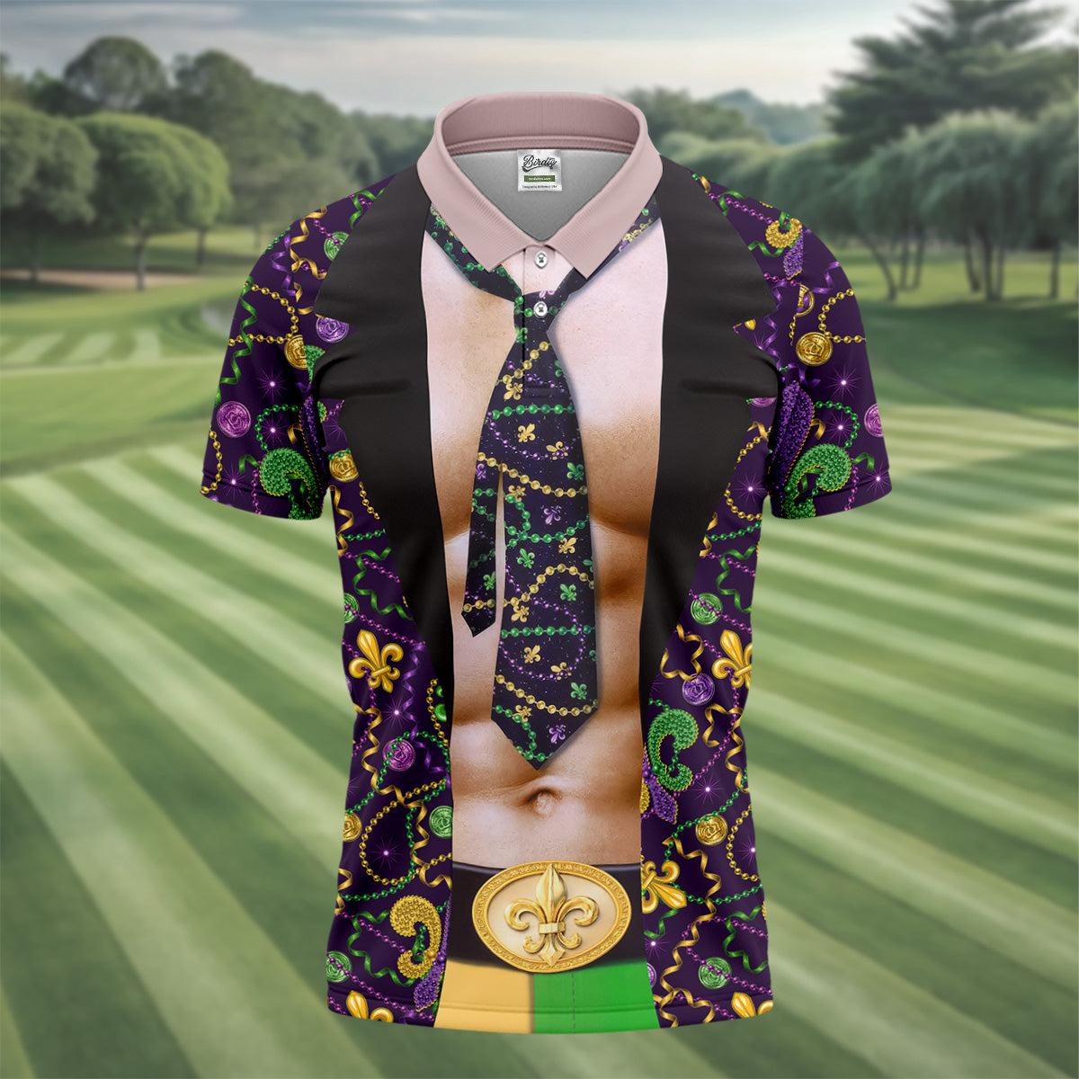 Mardi Gras Purple Green Gold Fleur De Lis Funny Costume Golf Shirts For Men, Men's Funny Golf Shirts
