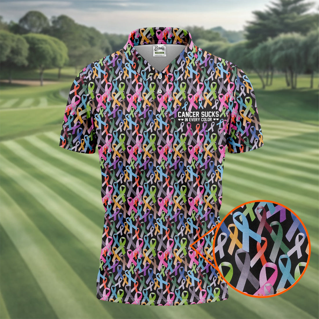 Cancer Sucks In Every Color Black Golf Shirt, Cancer Survivor Shirt, Cancer Awareness Shirt, Polo ShirtFor Men