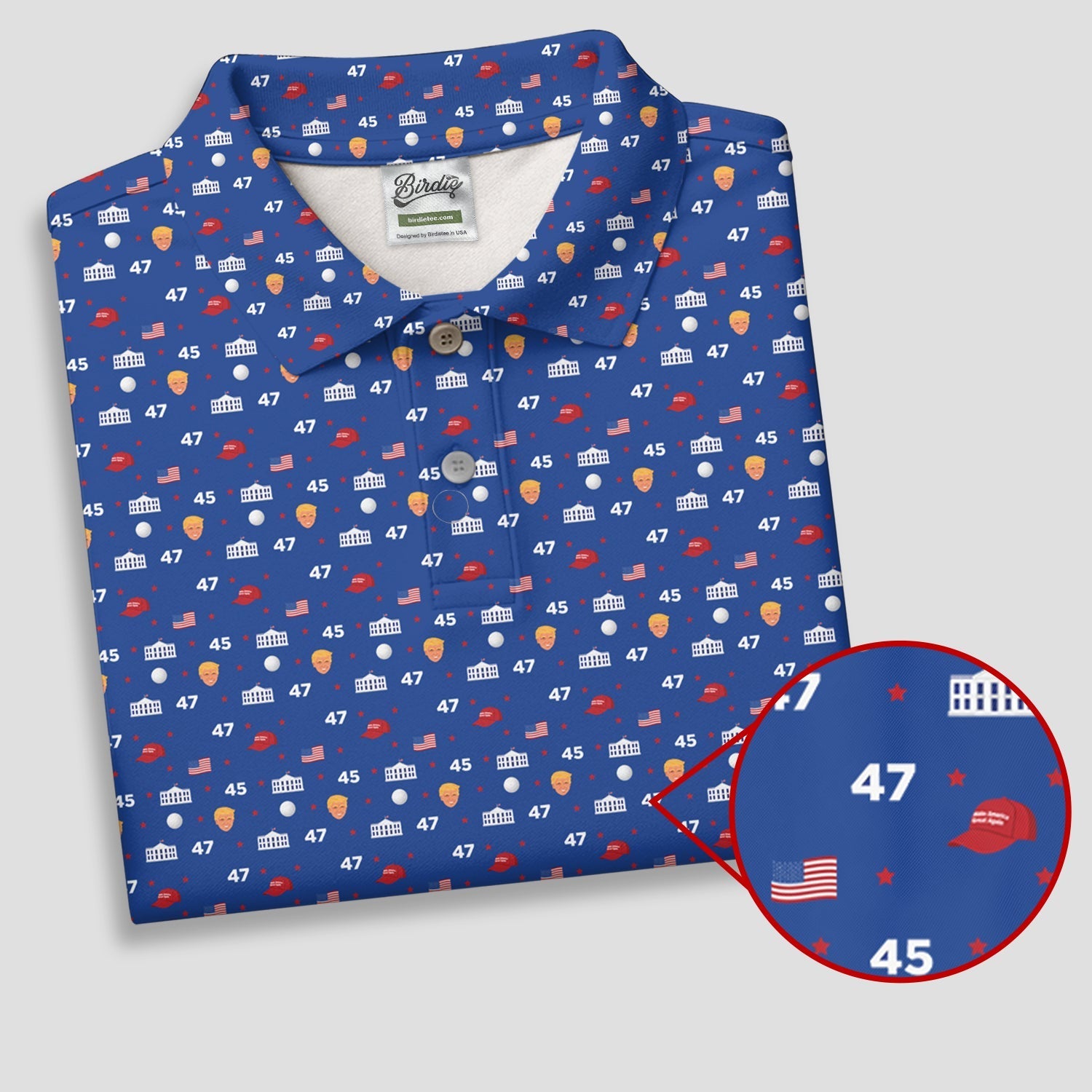 45 47 US Flag Pattern Blue Golf Shirt, Funny Golf Shirt, Golf Shirts For Men, Golf Gift For Men