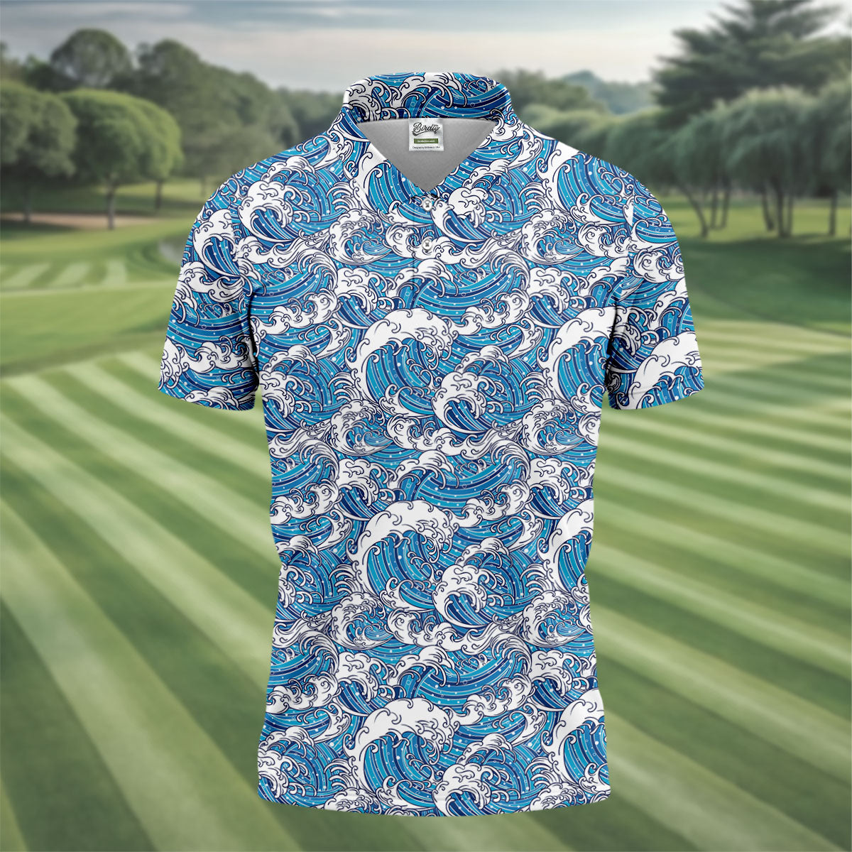 Japanese Wave Art Hawaiian Golf Shirt, Summer Ocean Men's Golf Shirt, Polo Shirts For Men