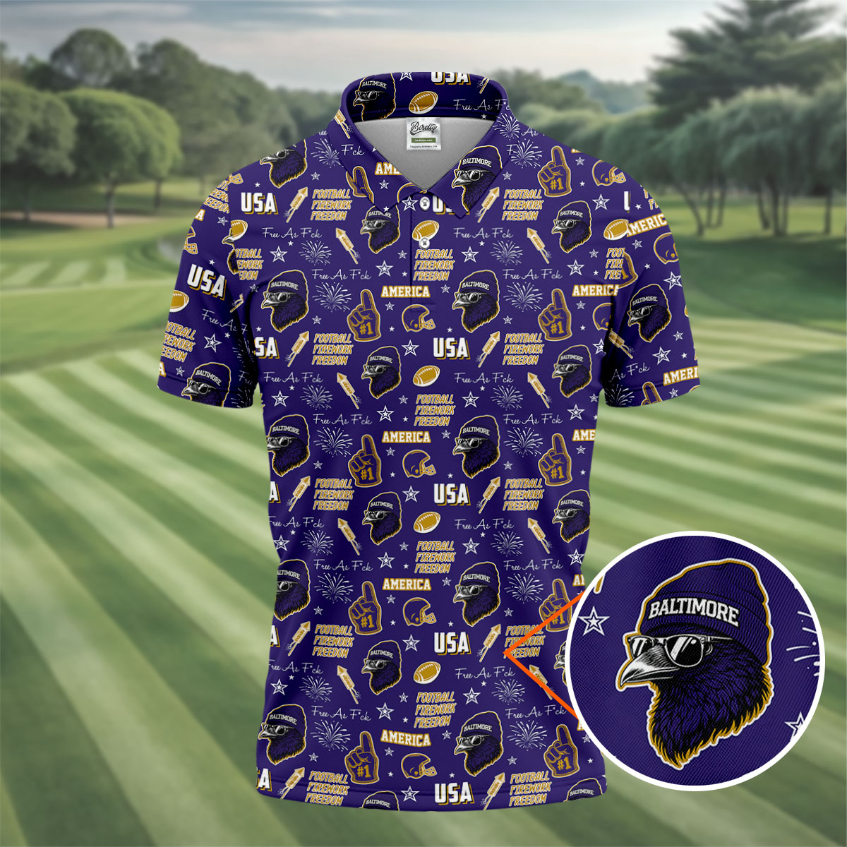 Purple Raven Metallic Gold With Purple Sport Polo, American Football League Gift Ideas For Football Fans