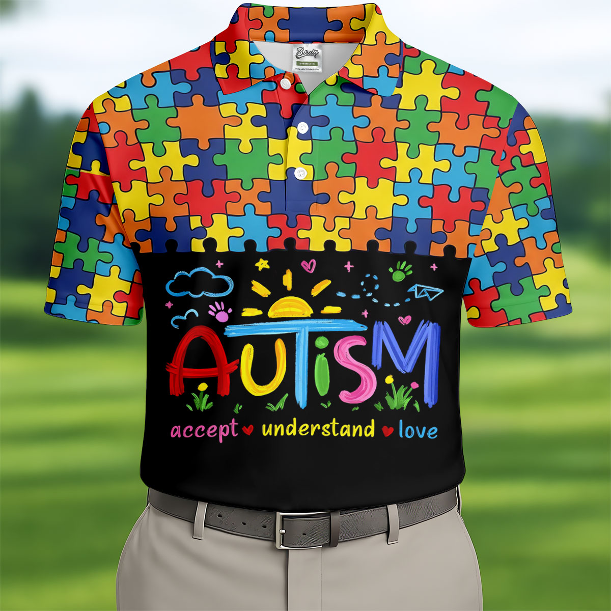 Awareness Accept Understand Love Colorful Puzzle Golf Shirt, Polo ShirtFor Men, Golf Shirts For Men