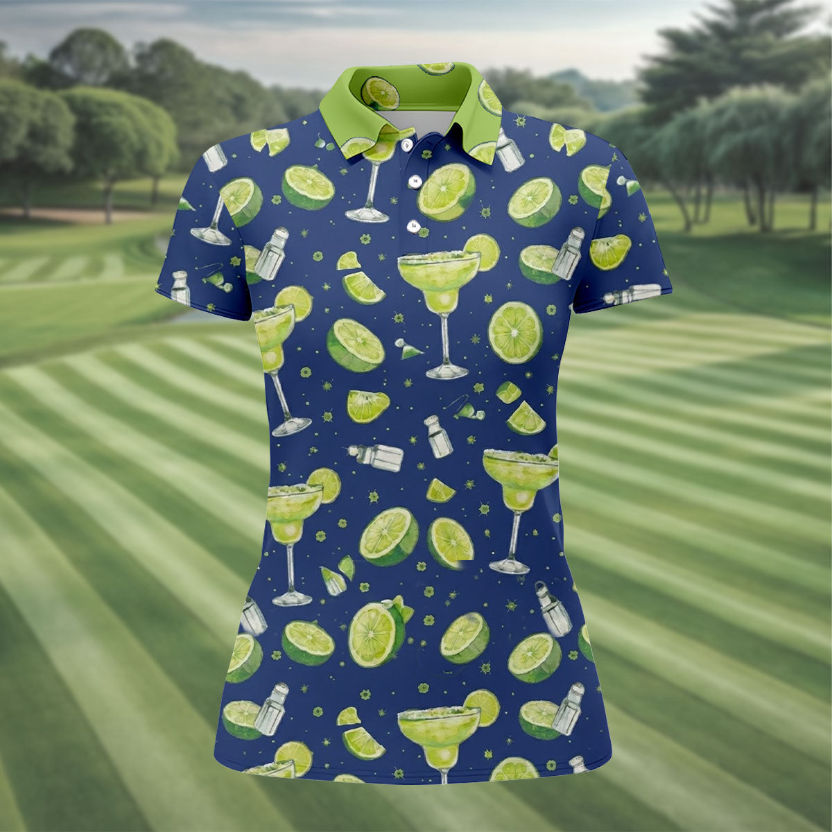 Margarita Cocktail Golf Shirt, Tropical Lime Drink Pattern, Golf Shirt For Women