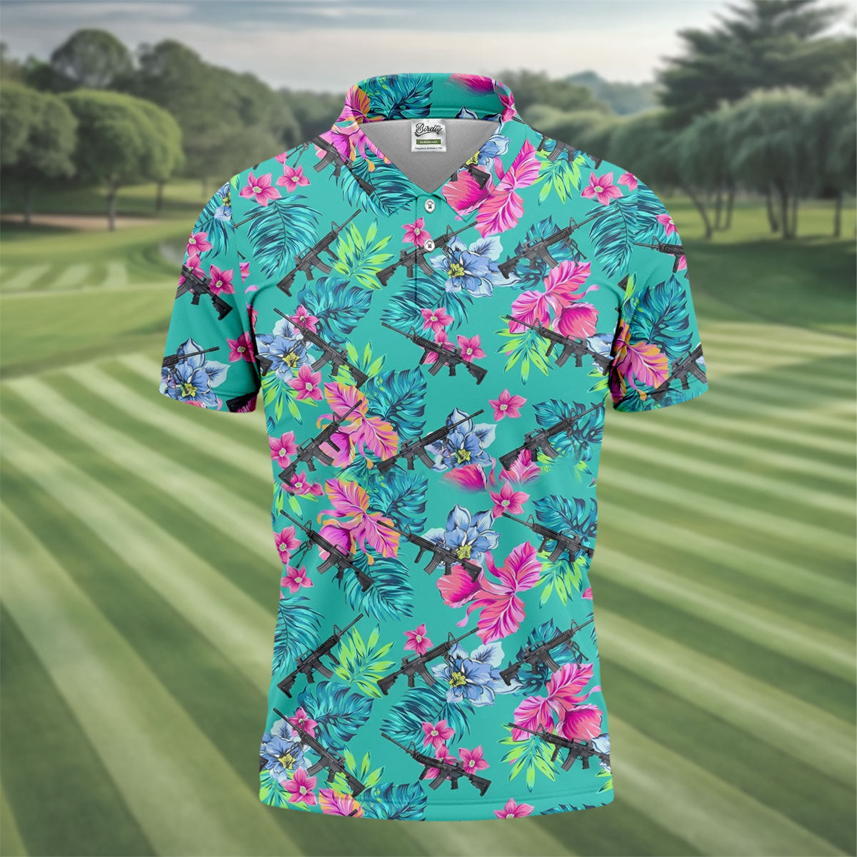 Hawaiian Floral With Army Theme Golf Shirts For Men, Polo ShirtFor Men, Golfing Apparel