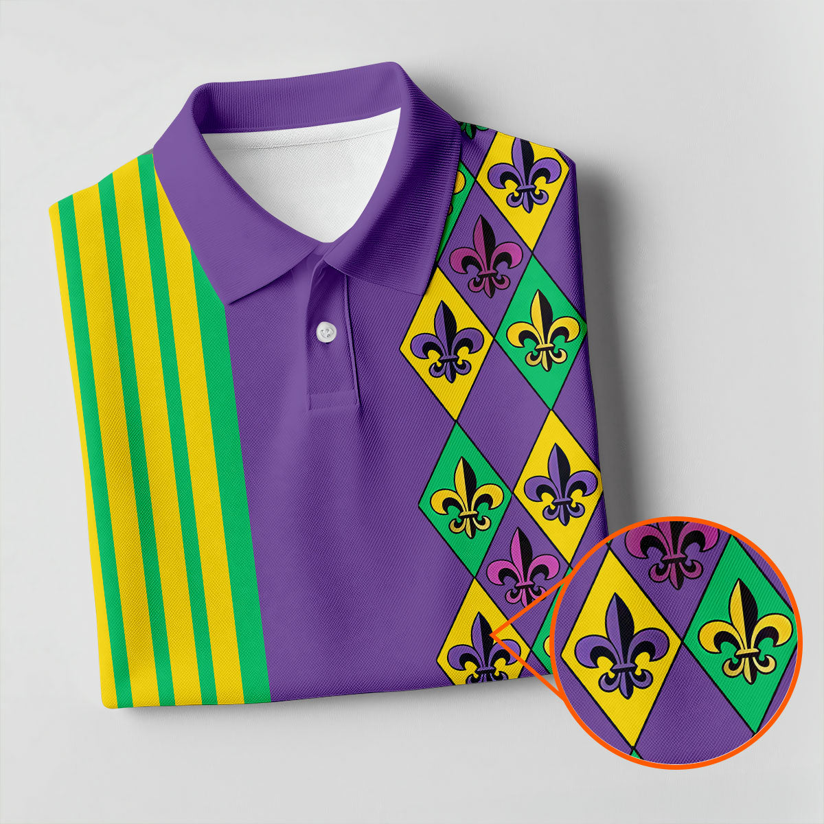 Fleur De Lis Argyle Pattern Purple Green Gold Stripes Golf Tops For Men, Polo ShirtFor Men, Golf Shirts For Men
