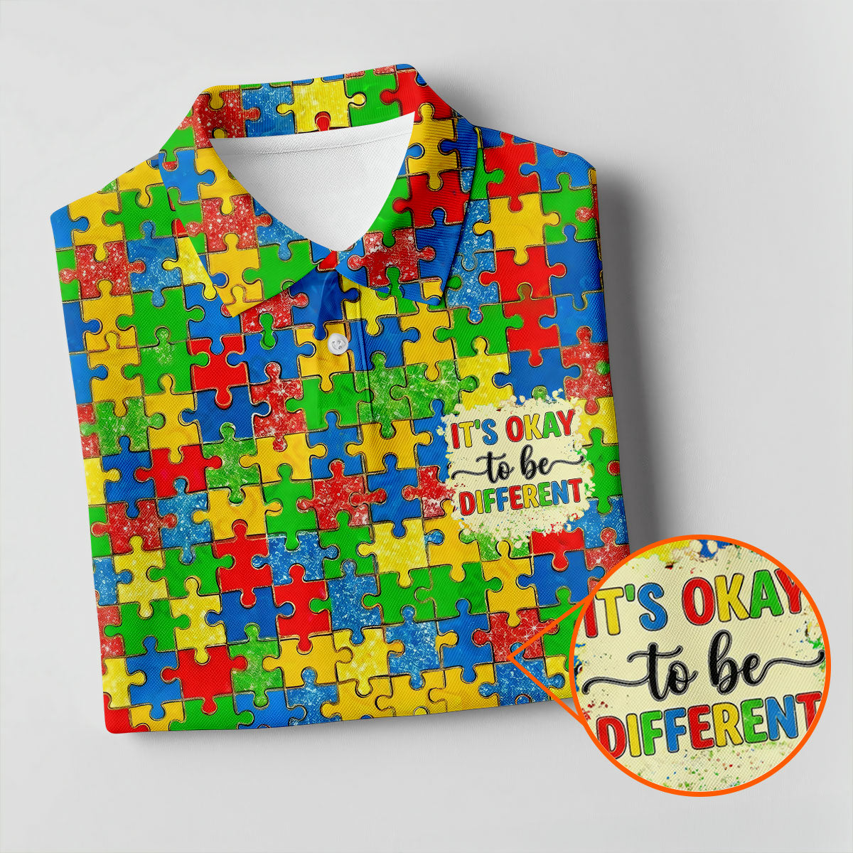 It's Okay To Be Different Colorful Puzzle Pattern Autism Awareness Men's Golf Shirt, Polo ShirtFor Men