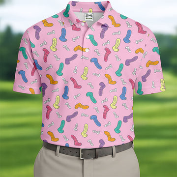 Funny Adult Novelty Pink Pattern Golf Shirt, Mens Polo Shirts, Golf Apparel For Men
