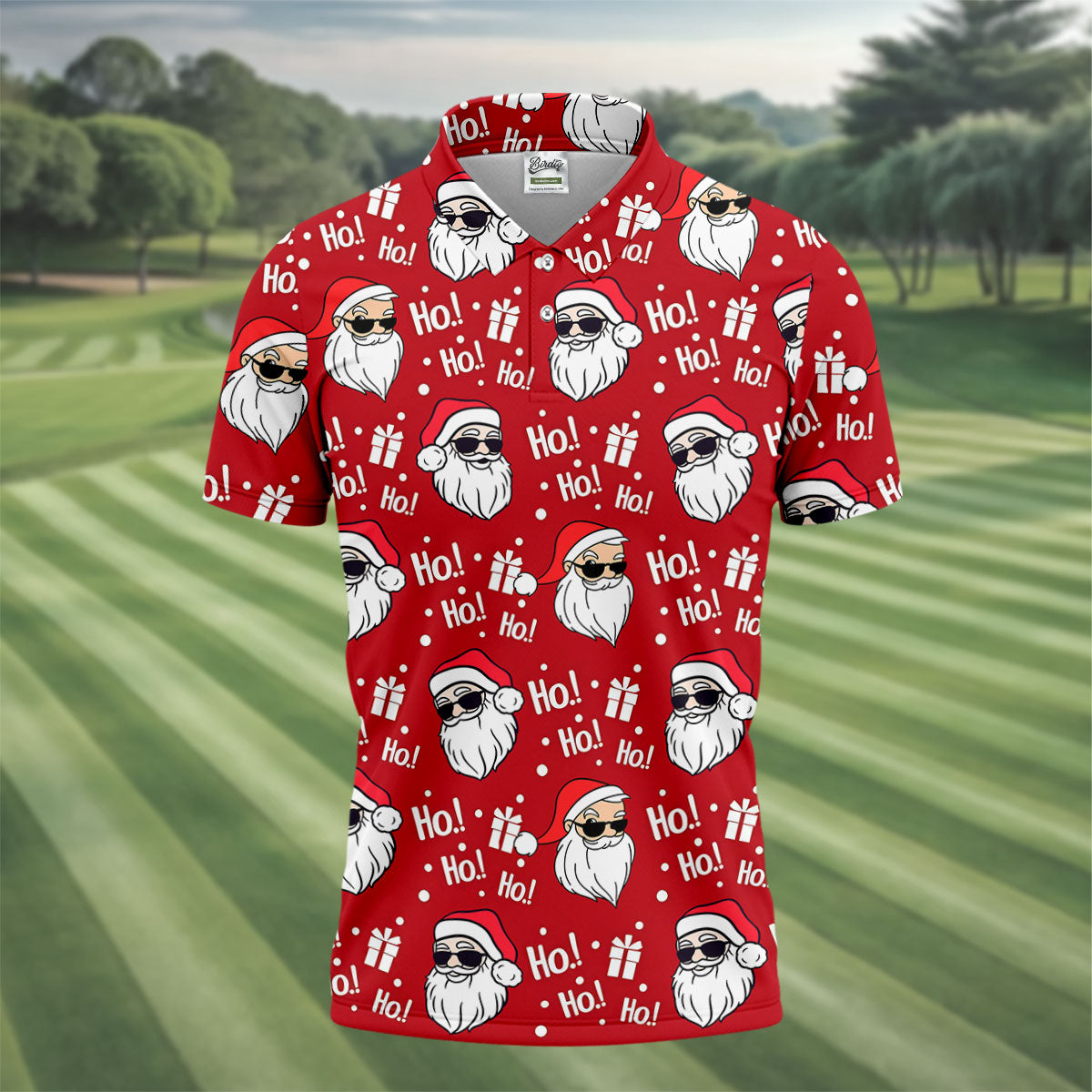 Santa Claus Pattern Christmas Red Golf Tops For Men, Christmas Golf Shirt, Polo Shirts For Men