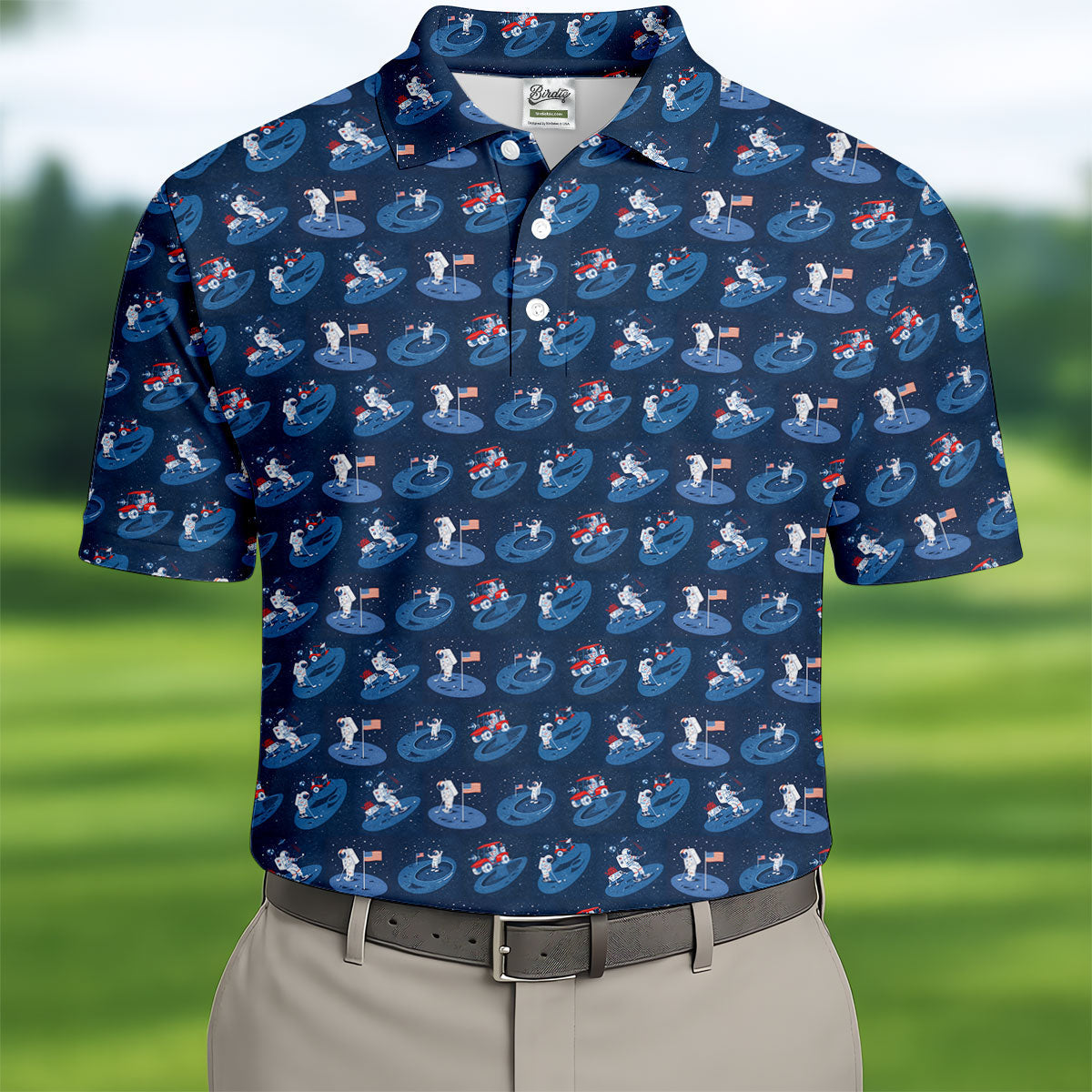 One Small Putt For Man Astronaut Golf US Flag Golf Tops For Men, Golf Shirts For Men