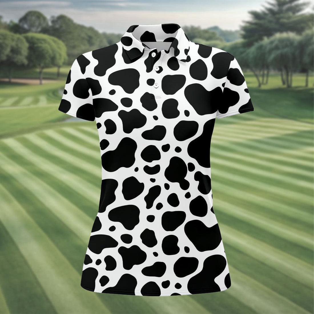 Cowhide Pattern Golf Shirt, Western Ranch Inspired Design, Golf Shirt For Women