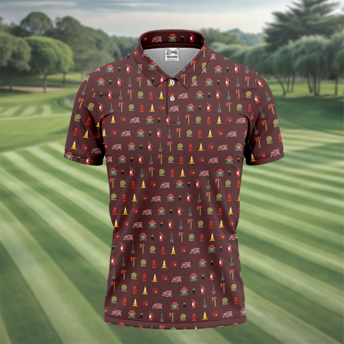 Fireman Patter Men's Funny Golf Shirts, Golf Tops For Men, Polo ShirtFor Men, Golf Shirts For Men