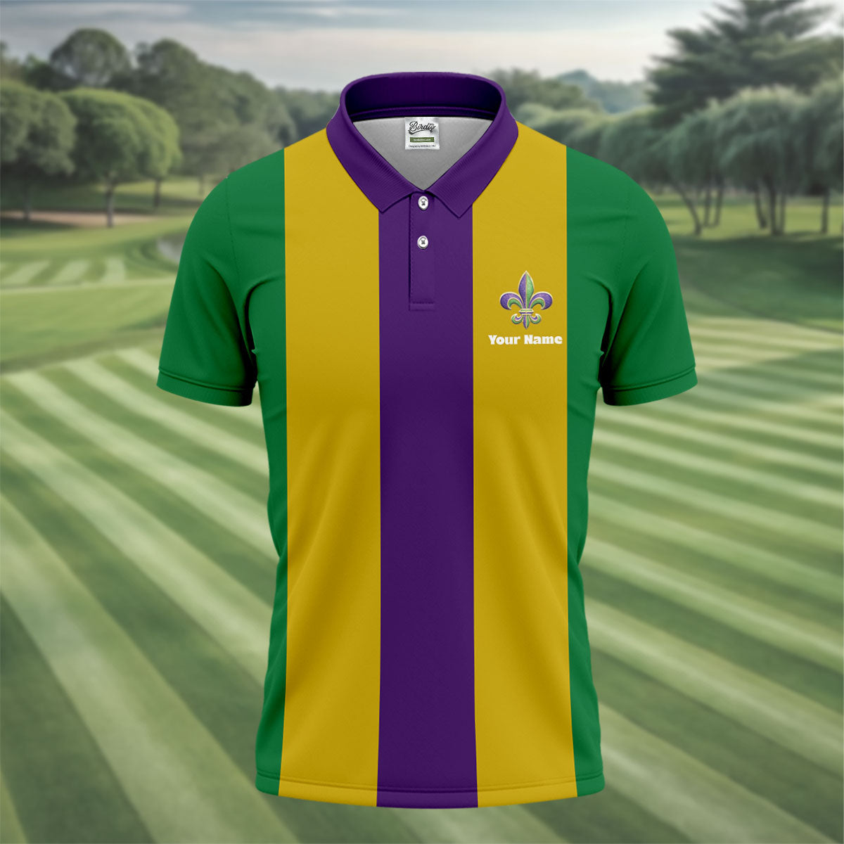 Vertical Stripes Purple Green Gold Mardi Gras Golf Shirt, Polo ShirtFor Men, Golf Shirts For Men