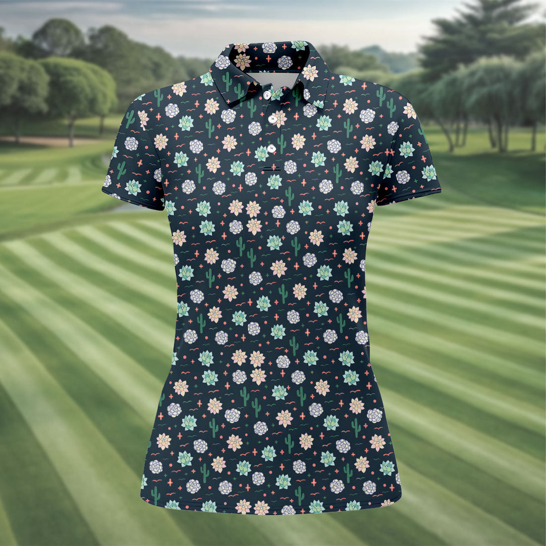 Boho Succulent And Cactus Hawaiian Golf Shirt, Golf Polo For Women, Printed Golf Shirt