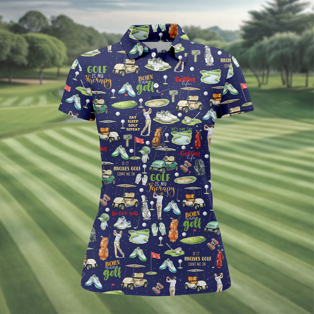 Born To Play Golf Let's Par Tee Blue Golf Shirt, Fun Women's Golf Shirts, Ladies Golf Shirts, Golfing Apparel