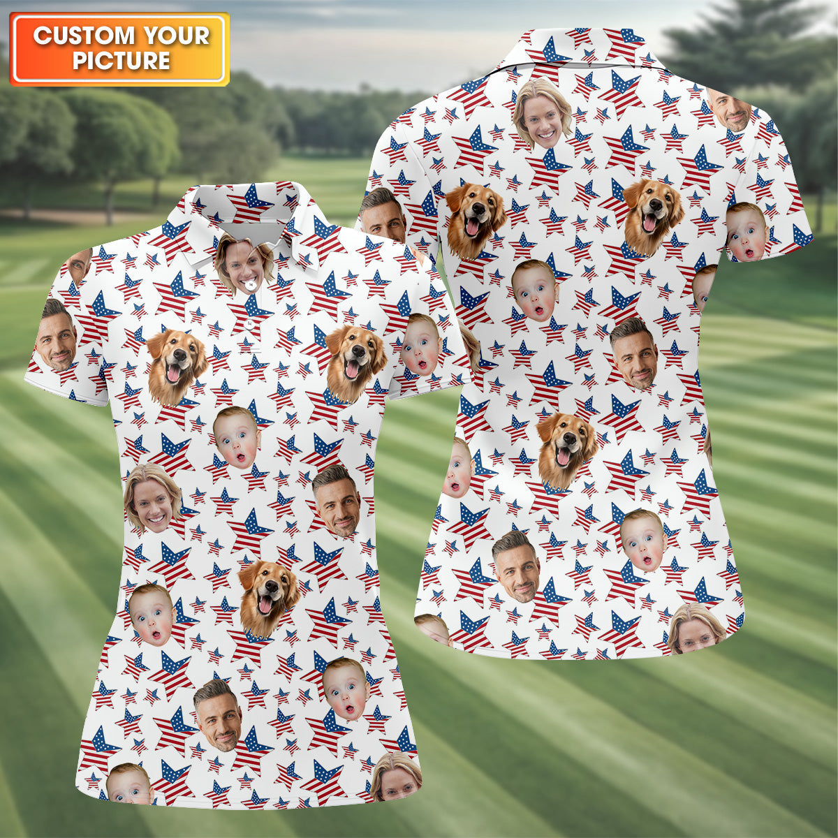 Family Portrait Golf Shirt, Custom Face Shirt, Personalized Dog Shirts, American Flag Golf Shirt, Long Sleeve Golf Shirts, Golf Tops For Women