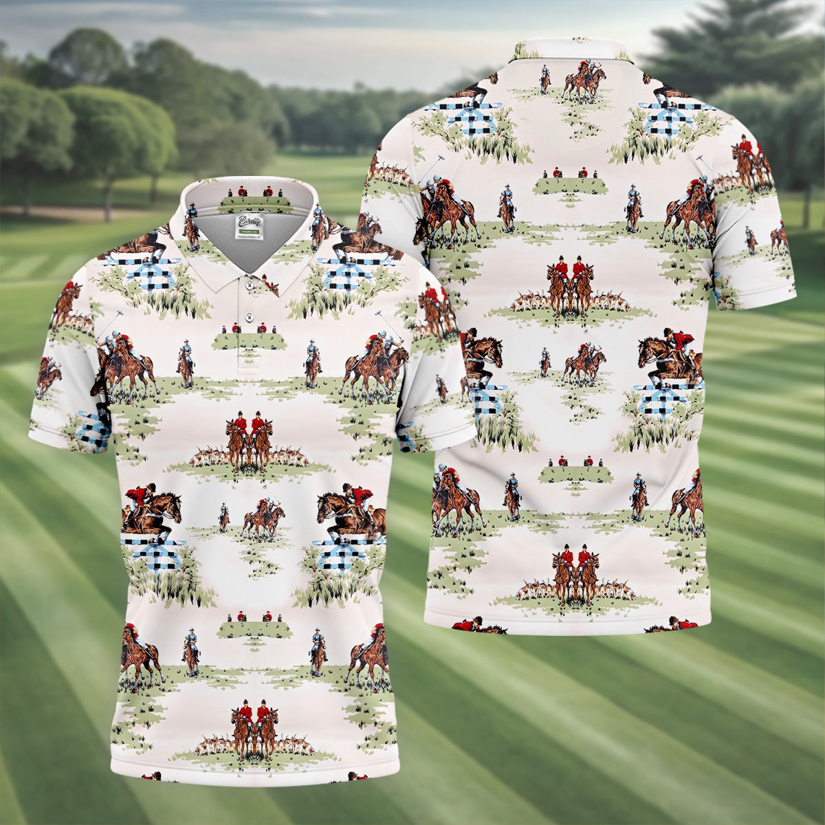 Equestrian Theme Mens Golf Polo Shirt Unique Gift For Golfer, Golf Accessories For Men