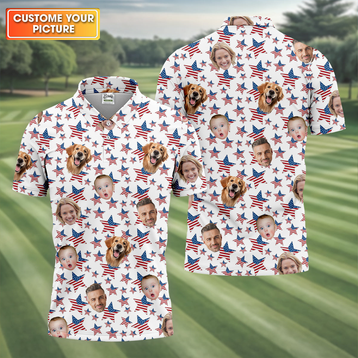 American Flag Golf Shirt, Custom Shirts With Faces, Men's Golf Polo Shirtny Fourth Of July Shirts