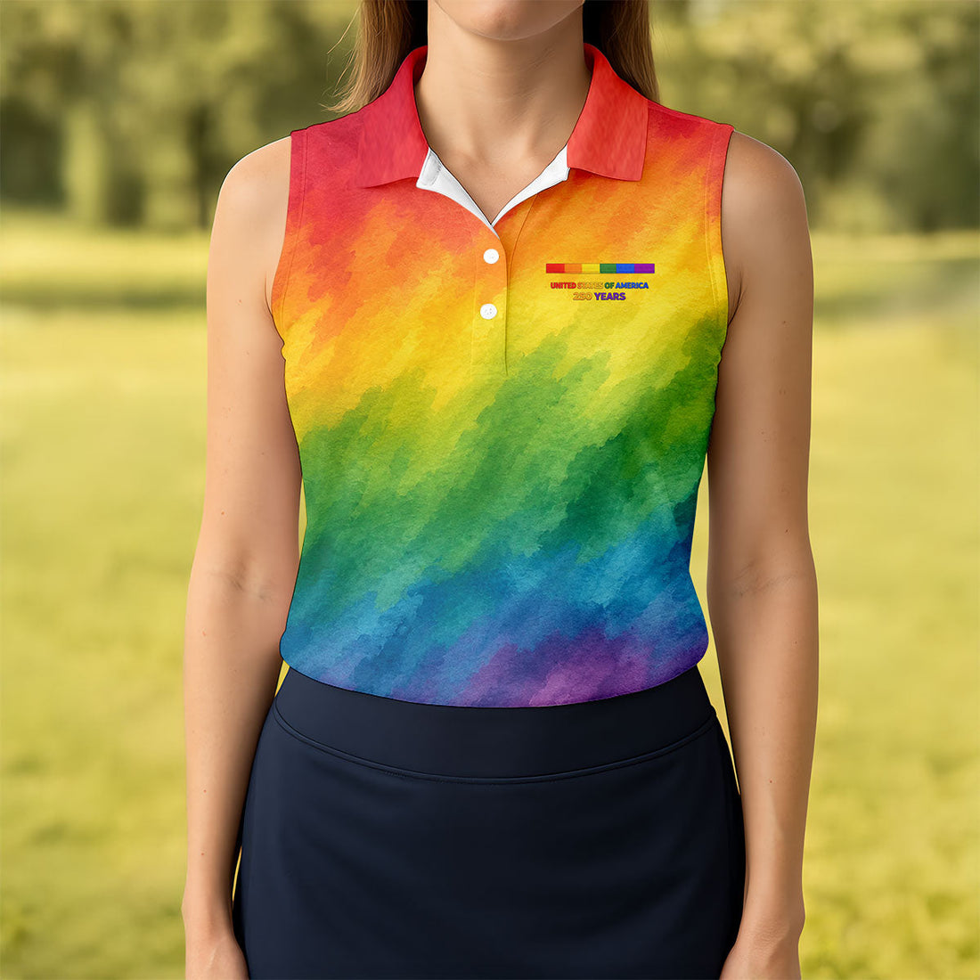 USA 250 Years LGBT Rainbow Women's Golf Tops, LGBT Pride Month Patriotic Golf Shirt