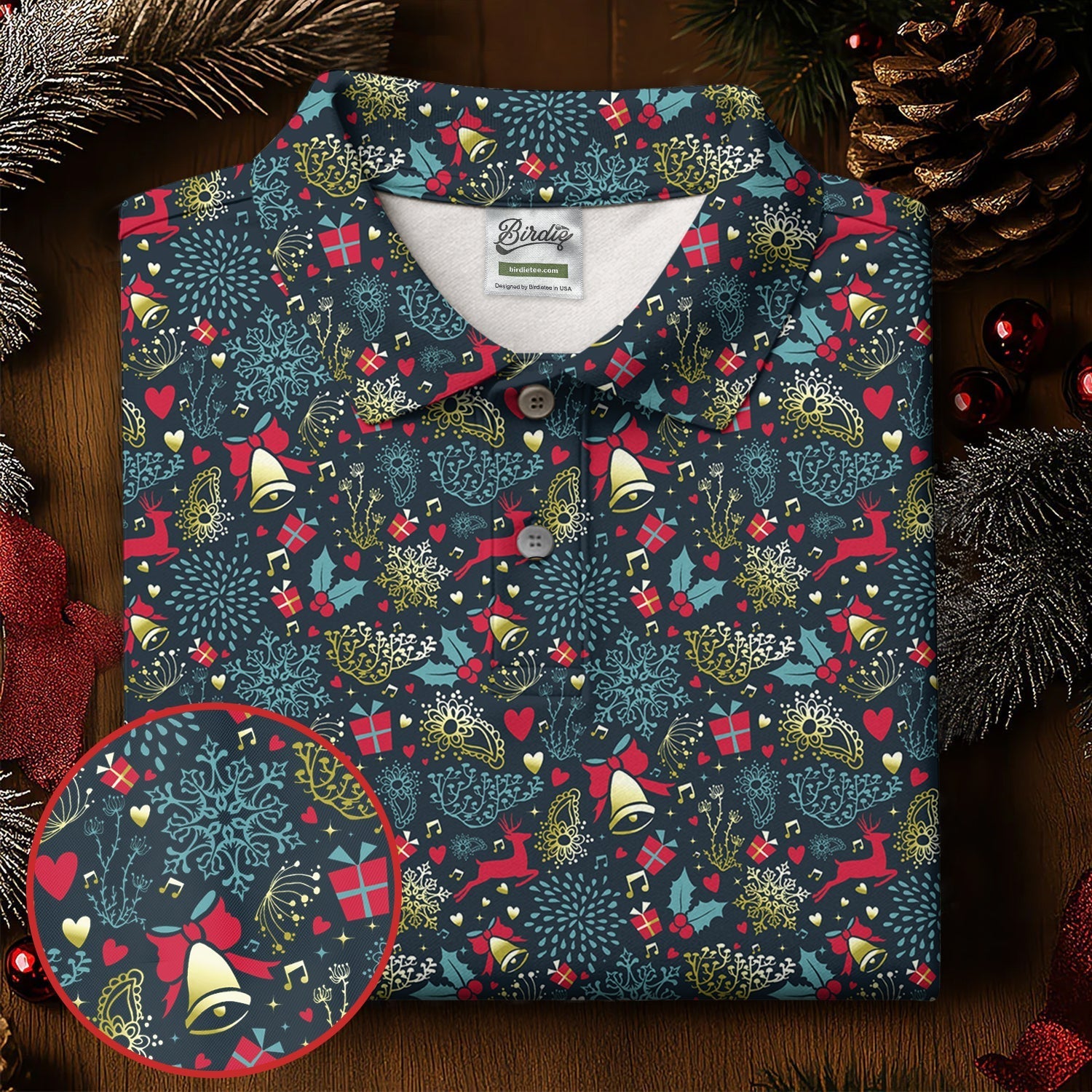 Christmas Reindeer Xmas Themed Men's Golf Polo Shirtristmas Golf Shirt, Golf Gift For Men