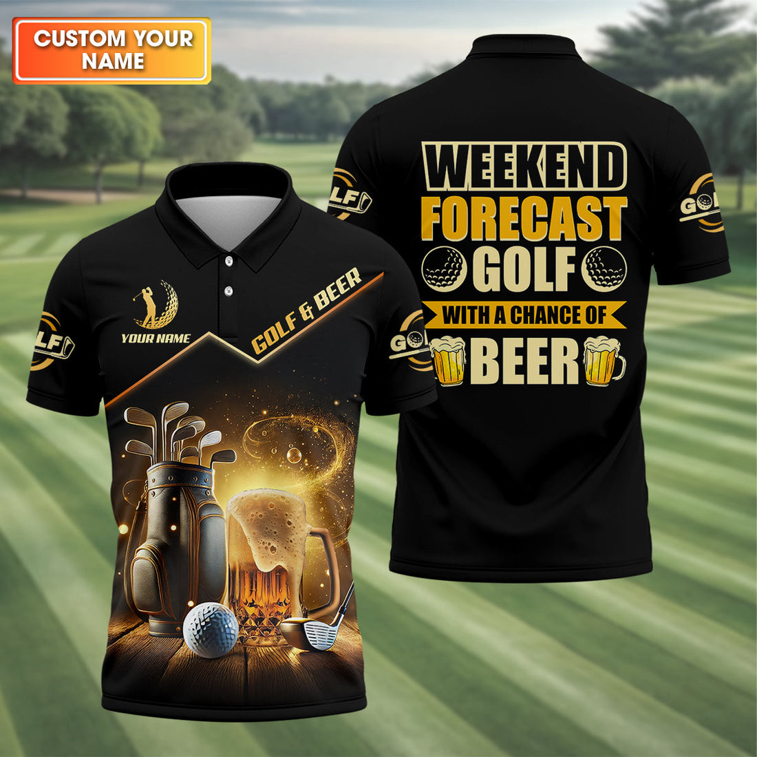 Golf And Beer Custom Men's Golf Polo ShirtBeer Golf Shirt, Gift For Golfers