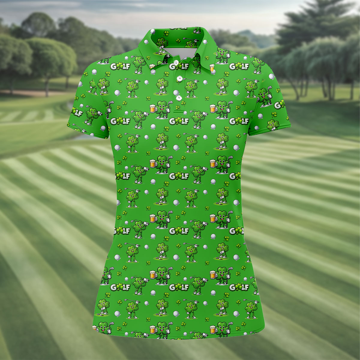 Three Leaf Clover Golf And Beer St Patrick's Day Green Golf Shirt, Women's Golf Shirts, Ladies Golf Polos