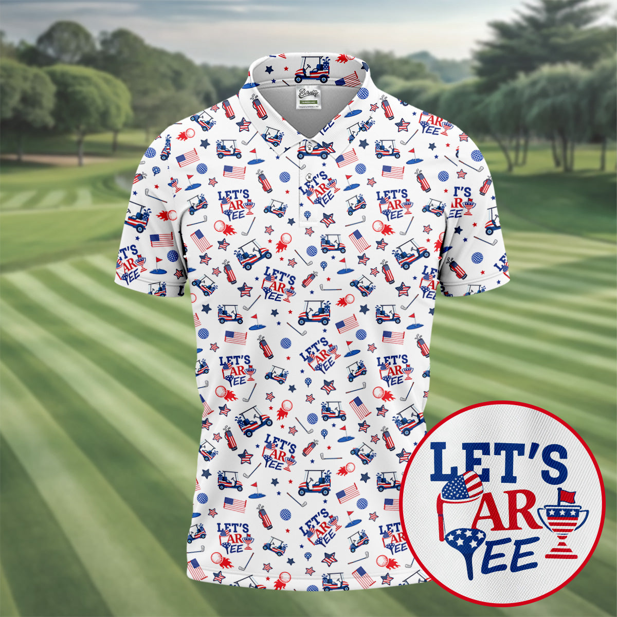 Let's Par Tee US Flag Pattern Patriotic 4th Of July Funny Golf Shirt, 250th Anniversary Golf Shirts For Men