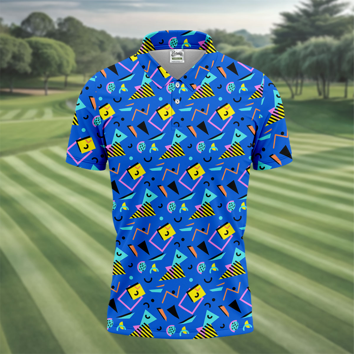 Playful Geometric Memphis Style Golf Tops For Men, Polo ShirtFor Men, Golf Shirts For Men