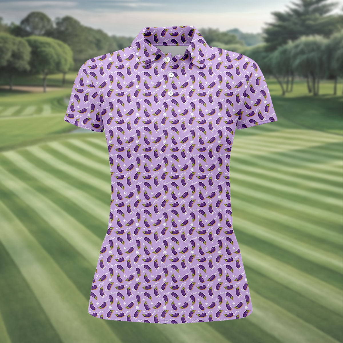 Funny Eggplant Purple Golf Shirt, Fun Women's Golf Shirts, Women's Golf Tops, Ladies Golf Polos